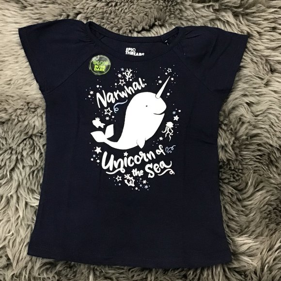 Epic Threads | Girl's Glow In The Dark T-Shirt | Narwhal | Blue | Various Sizes - Picture 1 of 3